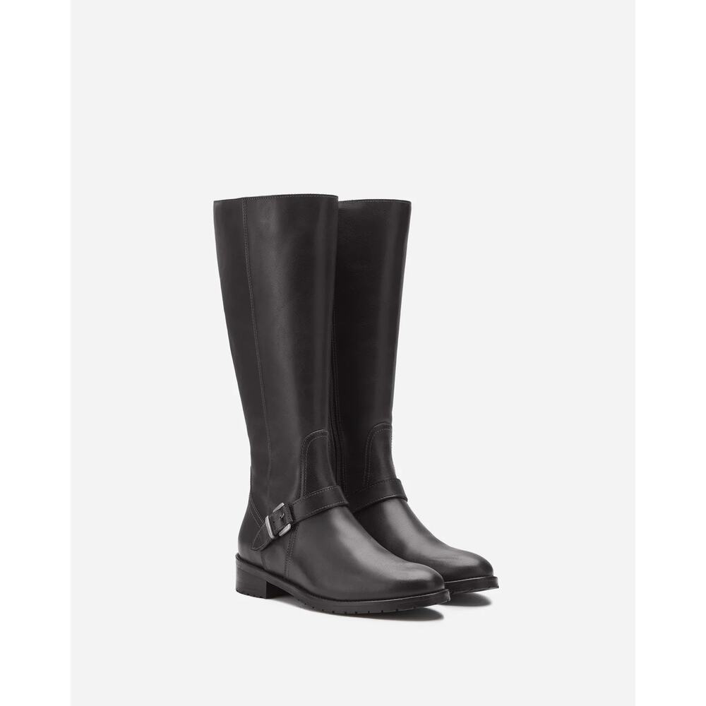 DUO BOOTS Charlotte Knee High Boots In Black Leather, Size 39